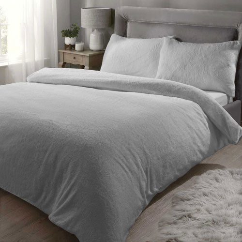 Luxury Super Soft Teddy Sherpa Silver Duvet Cover Set