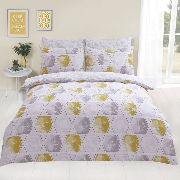 Harmony Geometric Yellow Grey Duvet Set