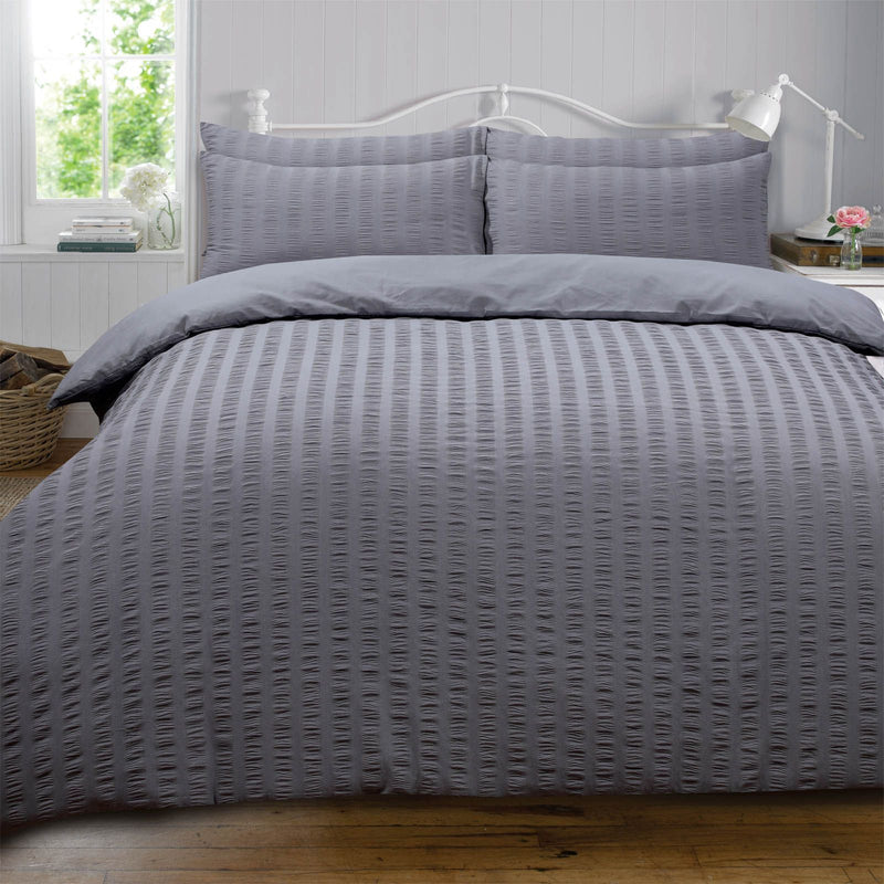 Highams Seersucker Charcoal Duvet Set