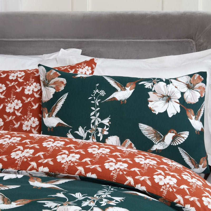 Hummingbirds Design Emerald Orange Duvet Set