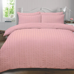 Highams Seersucker Blush Pink Duvet Set