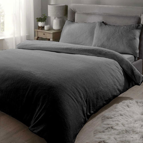 Luxury Super Soft Teddy Sherpa Charcoal Duvet Cover Set