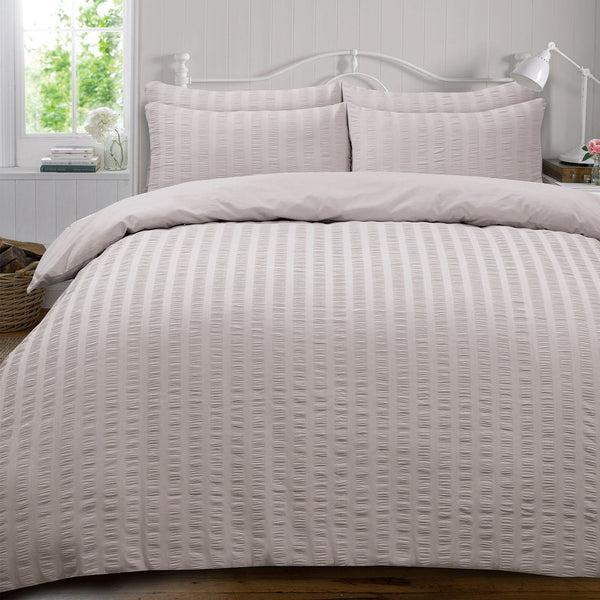 Highams Seersucker Blush Silver Duvet Set