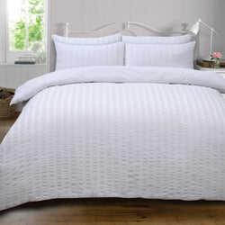 Highams Seersucker Blush White Duvet Set