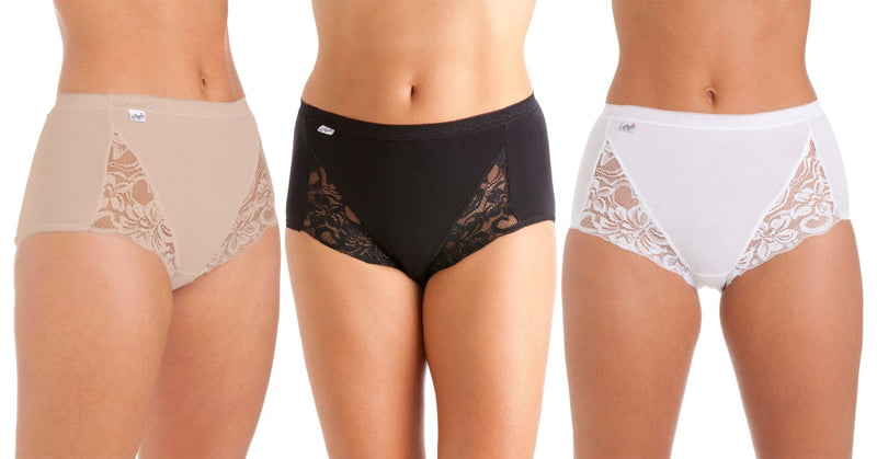 3 Pack La Marquise Ladies Maxi Briefs with Lace Size 12 - 22