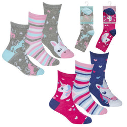 Girls 3 Pack Design Unicorn Socks