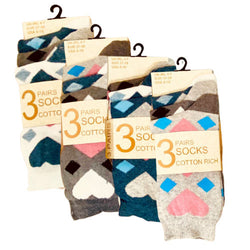 6 Pairs Ladies Fancy Design Ankle Socks Diamond Heart