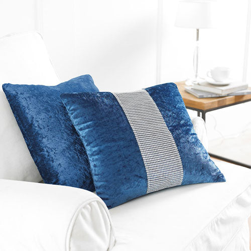 2 Pack Blue Diamante Cushion Covers