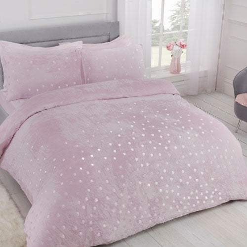 Comfy Fleece Foil Dots Blush Pink Duvet Cover Set