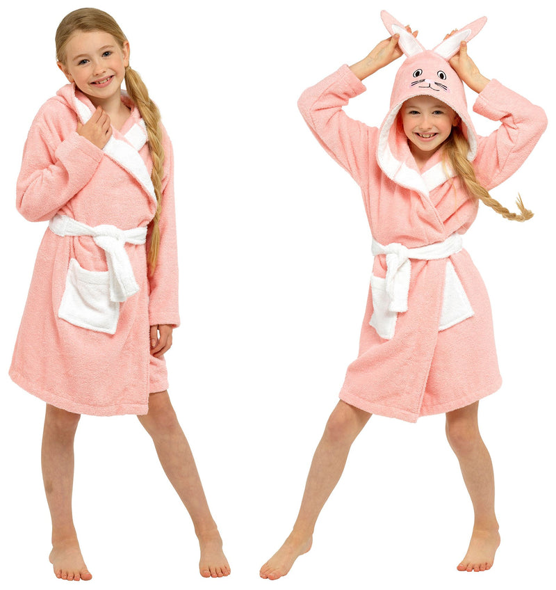 Girls French Bunny Novelty Hooded Towelling Robe