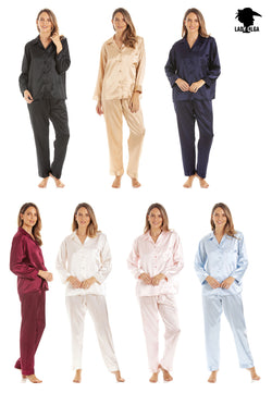 English Made Satin Long Sleeved Pyjamas by Lady Olga Size 8-28