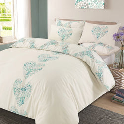 Lizzie Floral Heart Shaped Light Blue Duvet Cover Set