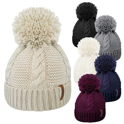 Adult Cable Knit Bobble Ski Winter Hat