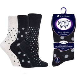 6 Pairs Ladies Gentle Grip Socks Monochrome Mark Size 4-8