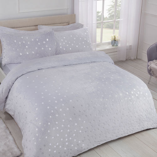 Comfy Fleece Foil Dots Blush Silver Duvet Cover Set