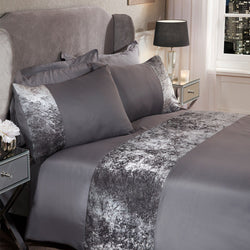 Sienna Crushed Velvet Band Silver Grey Duvet Set