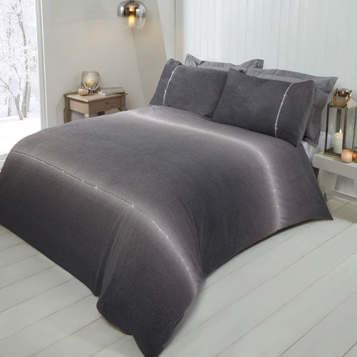 Luxury Fleece Diamante Grey Duvet Set