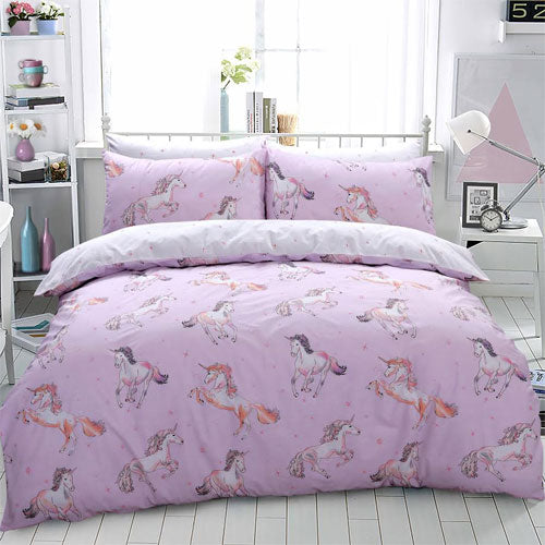 Unicorn Design Pink Reversible Duvet Cover Set