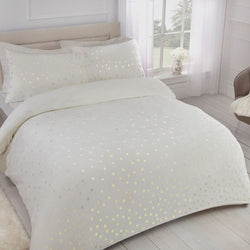 Comfy Fleece Foil Dots Ivory Duvet Cover Set