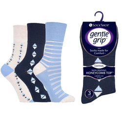 6 Pairs Ladies Gentle Grip Socks Summit Stripe Size 4-8