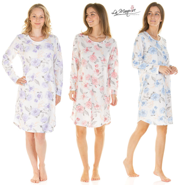 Roses Floral Long Sleeve Nightdresses By La Marquise Size Small - 2XL