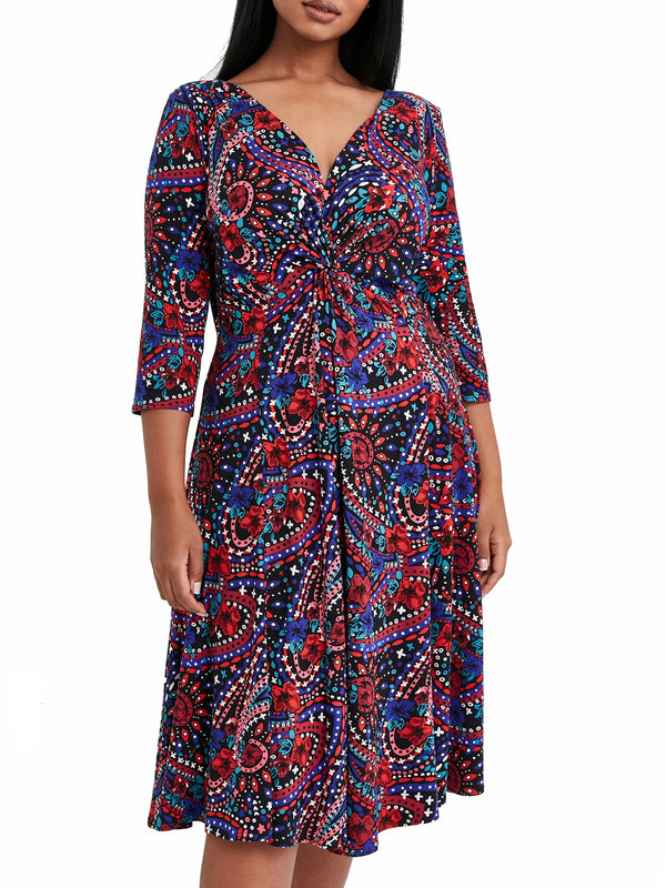 Scarlett & J0 MULTI Paisley Print Jersey Knot Front Dress - Plus Size