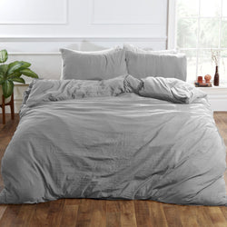 Brentfords Washed Linen Silver Grey Duvet Cover Set