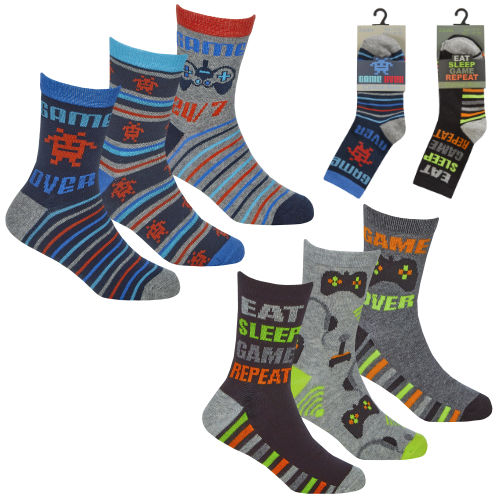 Boys 3 Pack Design Gaming Socks