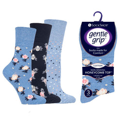 6 Pairs Ladies Gentle Grip Socks Micro Blossom Size 4-8