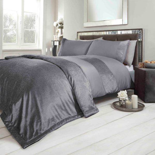 Sienna Glitter Velvet Silver Duvet Set