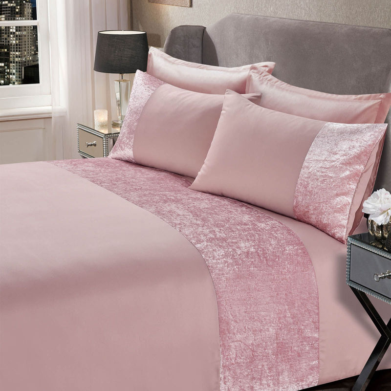 Sienna Crushed Velvet Band Blush Pink Duvet Set