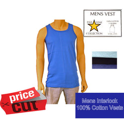 3 6 Packs  Mens Interlock Coloured Vests 5 Star Size Medium - 2XL