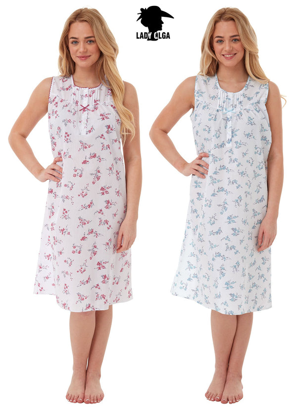 Ladies Poly Cotton Floral Sleeveless Nightdresses by Lady Olga Size 10 -32