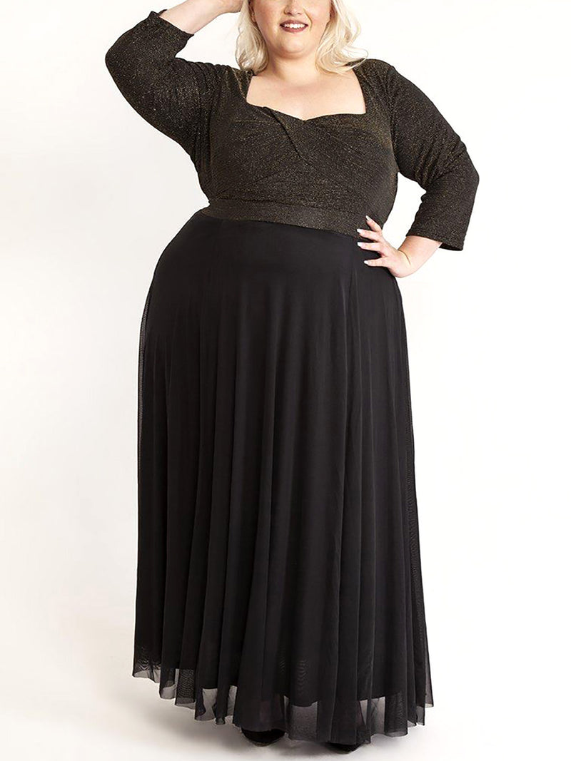 Black Lurex Sweetheart Maxi Dress Gown Plus Size 14- 32