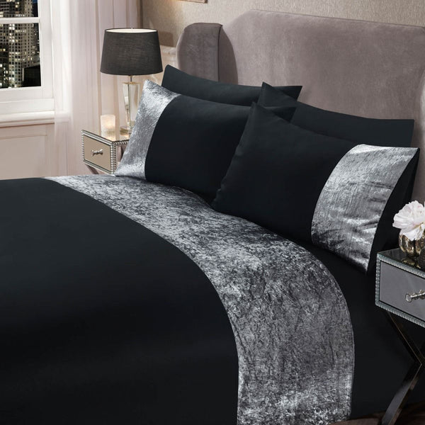 Sienna Crushed Velvet Band Black Duvet Set