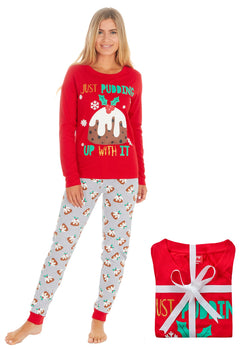 Ladies Festive Christmas Jersey Pyjamas Size Small - XL