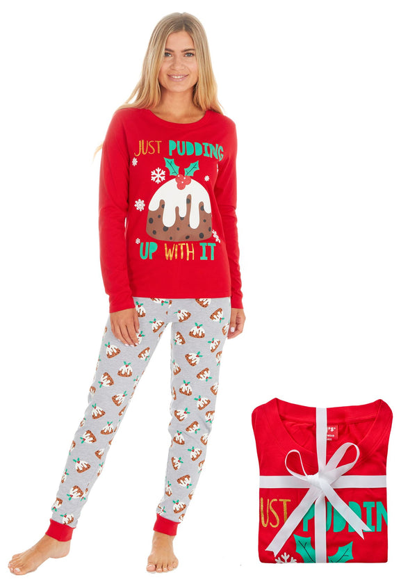 Ladies Festive Christmas Jersey Pyjamas Size Small - XL