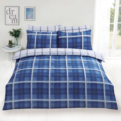 Denim Check Design Blue Duvet Set