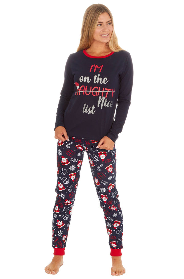 Ladies Festive Christmas Jersey Pyjamas Size Small - XL
