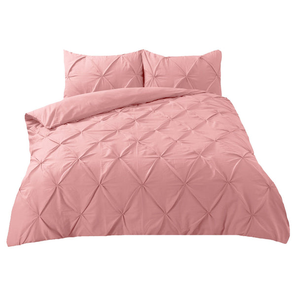 Highams Diamond Pintuck Pinch Pleat Blush Pink Duvet Set