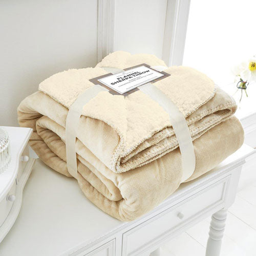 Soft Sherpa Flannel Cream Blanket Throw King Size 200 x 240cm