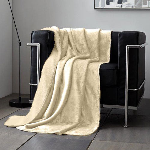 Soft Sherpa Flannel Cream Blanket Throw King Size 200 x 240cm