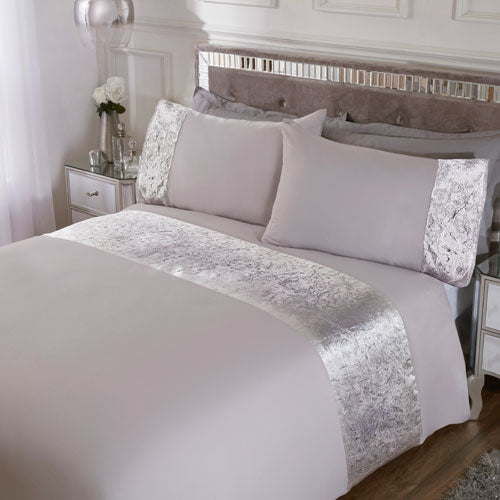 Foil Printed Velvet Cuff Silver Duvet Cover Set