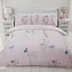 Butterfly Floral Print Pink Duvet Cover Set