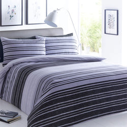 Textured Stripe Black/Grey Reversible Duvet Set