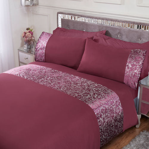 Foil Printed Velvet Cuff Plum Duvet Cover Set