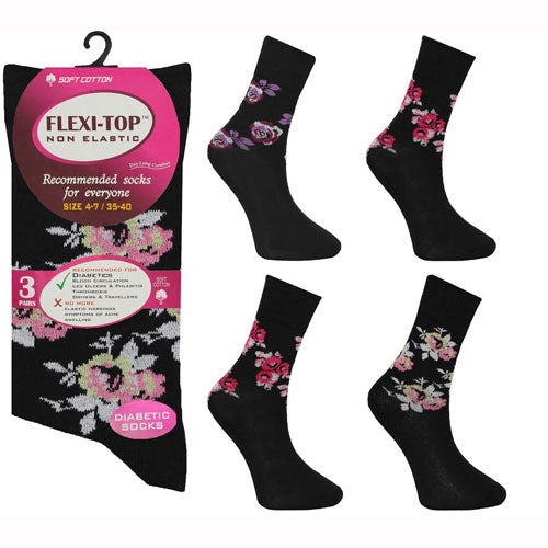 6 Pairs Ladies Flexi-Top Floral Socks Size 4-7