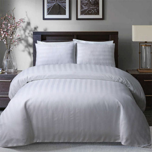 Satin Stripe White Hotel Quality Luxury Duvet Set