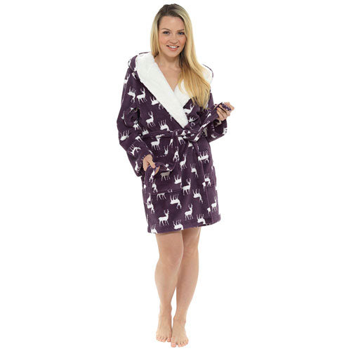 Ladies Stag Print Dressing Gown Size 8 -22