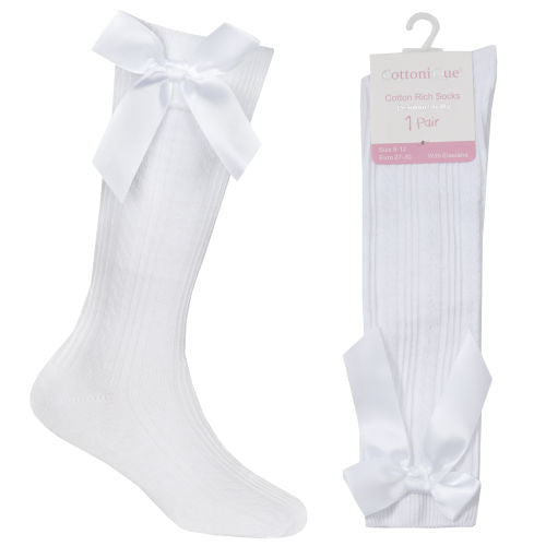 Girls 3 Pairs Bow Cable Knee High Socks White